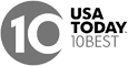 The image is a logo featuring "10BEST" and "USA TODAY" in stylized lettering within a circular design.
