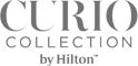 The image shows the logo for "Curio Collection by Hilton," featuring stylized text in a sophisticated font.
